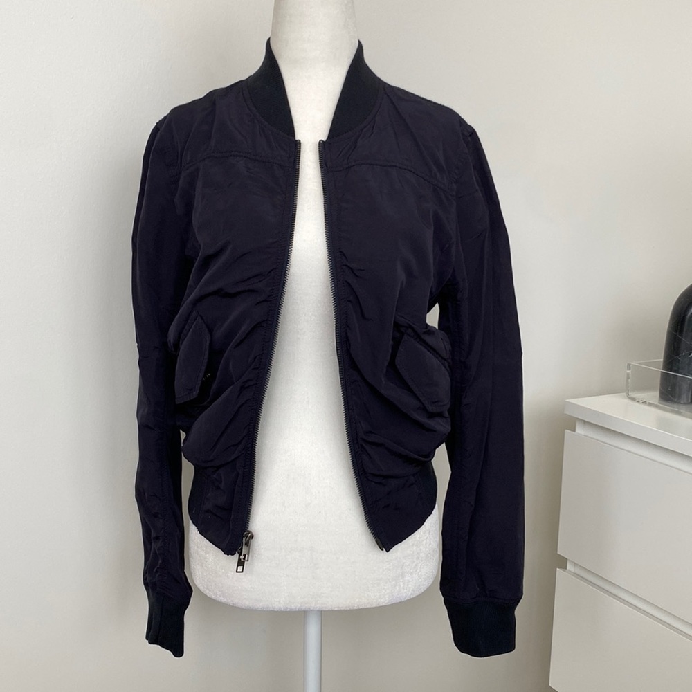 Vince Navy Ruched Bomber Jacket Small